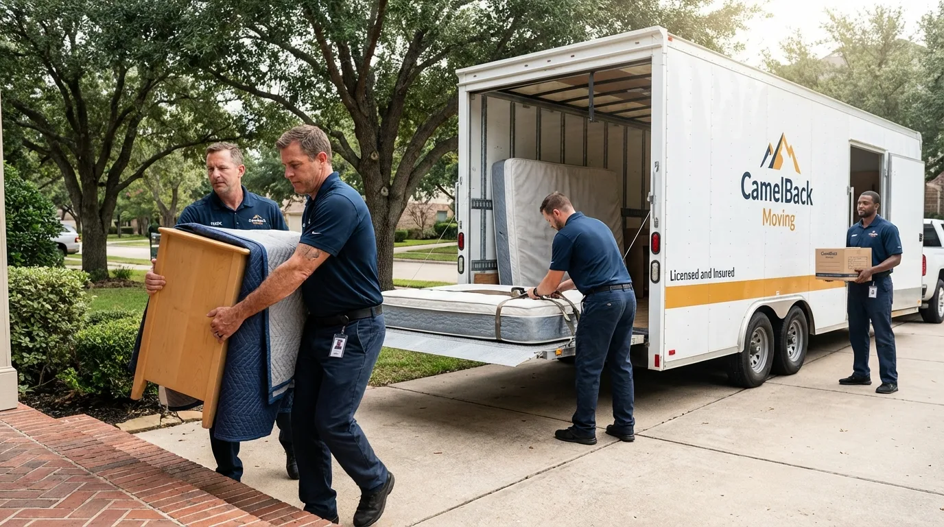Crew loading residential truck for cross-state move from Camillus, NY