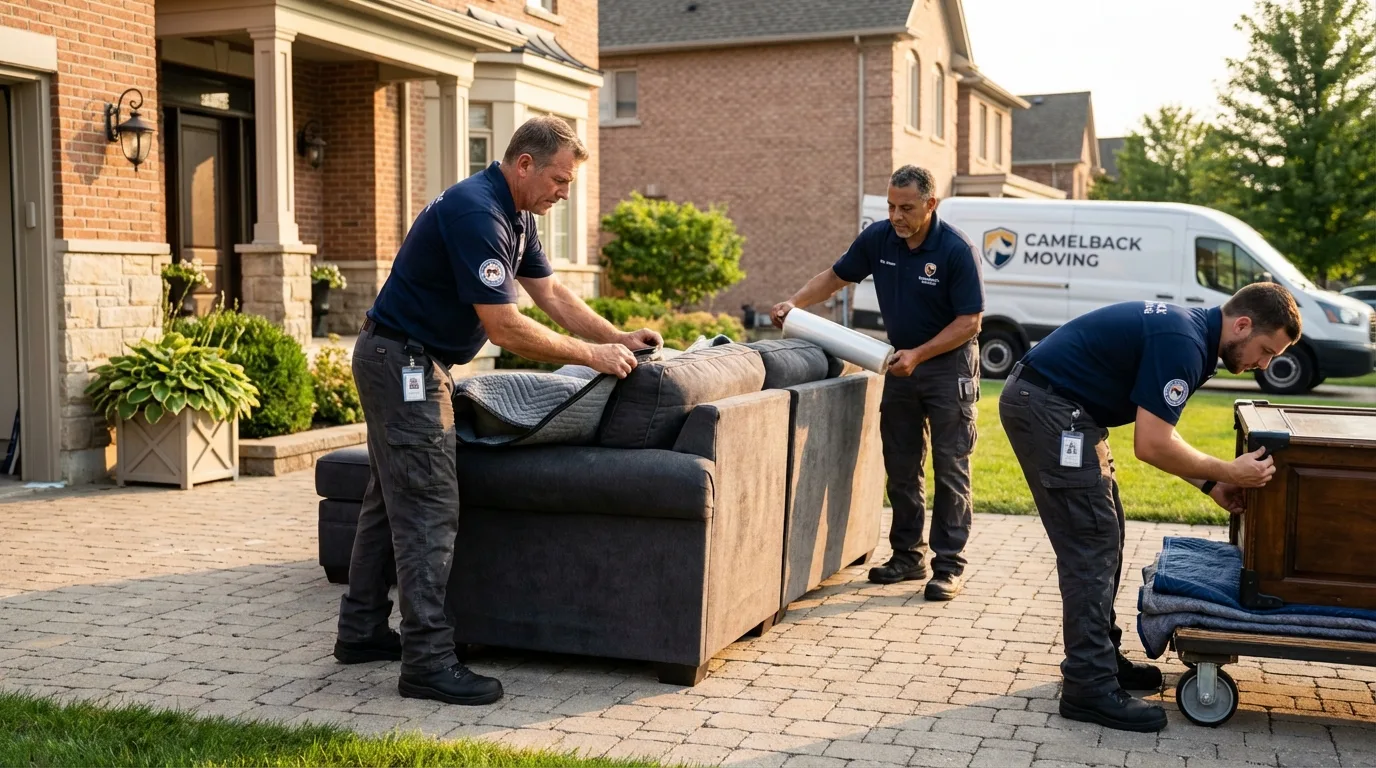 Large estate moving crew wrapping furniture in Camillus, NY